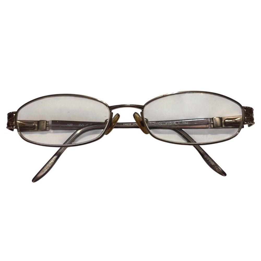 Vtg Marchon Oval Gold-Tone Eyeglasses With Intricate Side Details Frames only